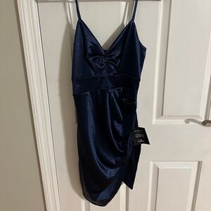 Lulu's Midnight Blue Satin Mini Dress